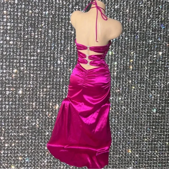 Blondie nites by Stacy skylar dress pink shiny satin silk rhinestone orings y2k - Picture 2 of 5
